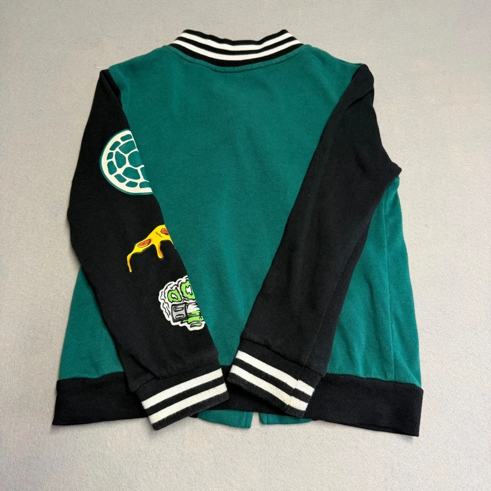 Nickelodeon TMNT Mutant Mayhem Kids Green Varsity Jacket Snap Front Small